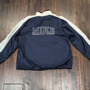 Vintage Nike Track Jacket Womens XL Windbreaker‎ Navy Blue White Swoosh Logo 90s